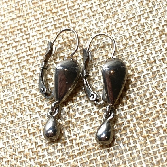 Monet Earrings Dangles Drops Silver Tone Vintage Marked Signed - Picture 10 of 13